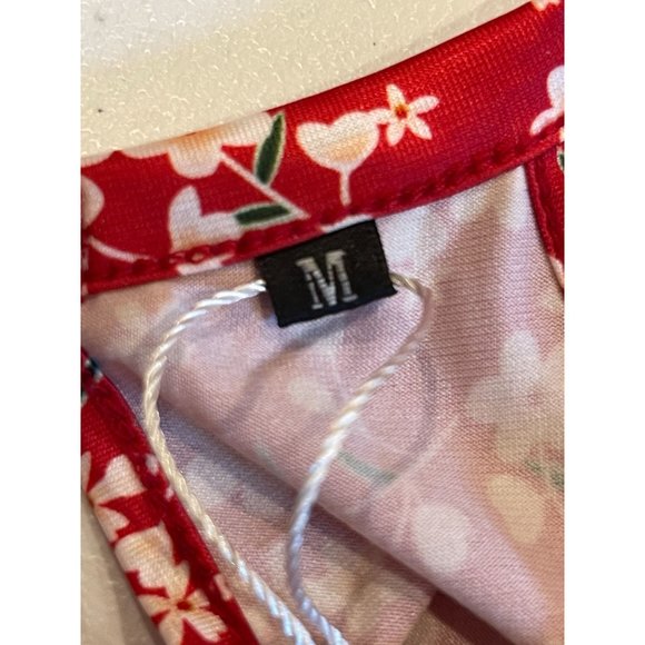 New Shows Womens Floral Mini Dress Halter Neck Back Keyhole Smocked Waist Red M - Picture 5 of 8